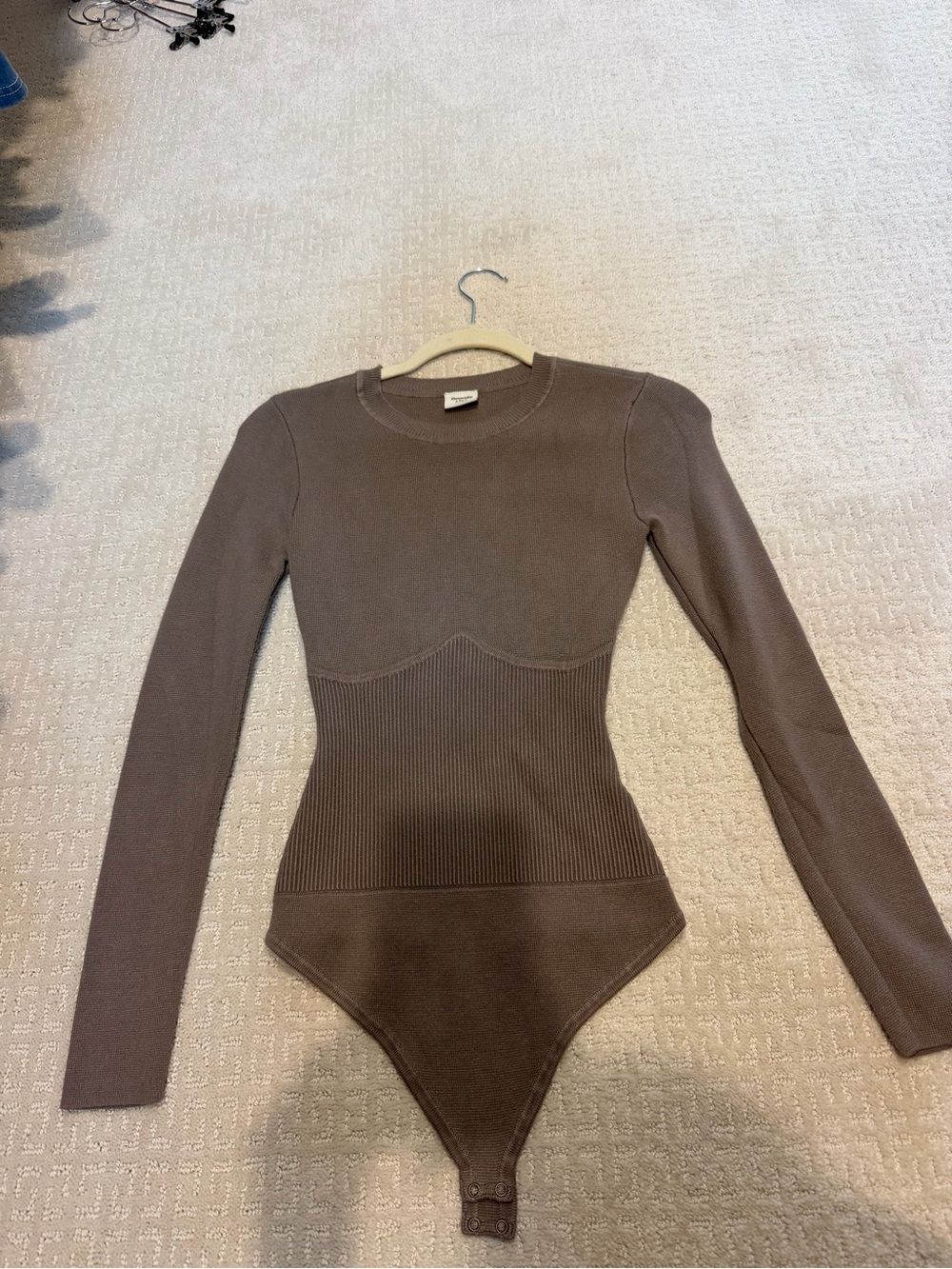 Abercrombie & Fitch Ribbed Long-Sleeve Brown Contour Bodysuit